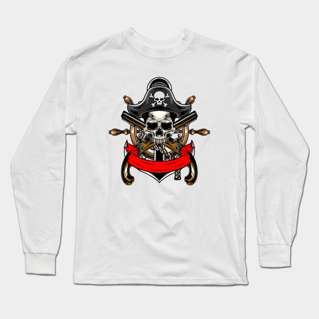 Skull Pirates Guns x Steering Wheel Anchor Long Sleeve T-Shirt by Harrisaputra